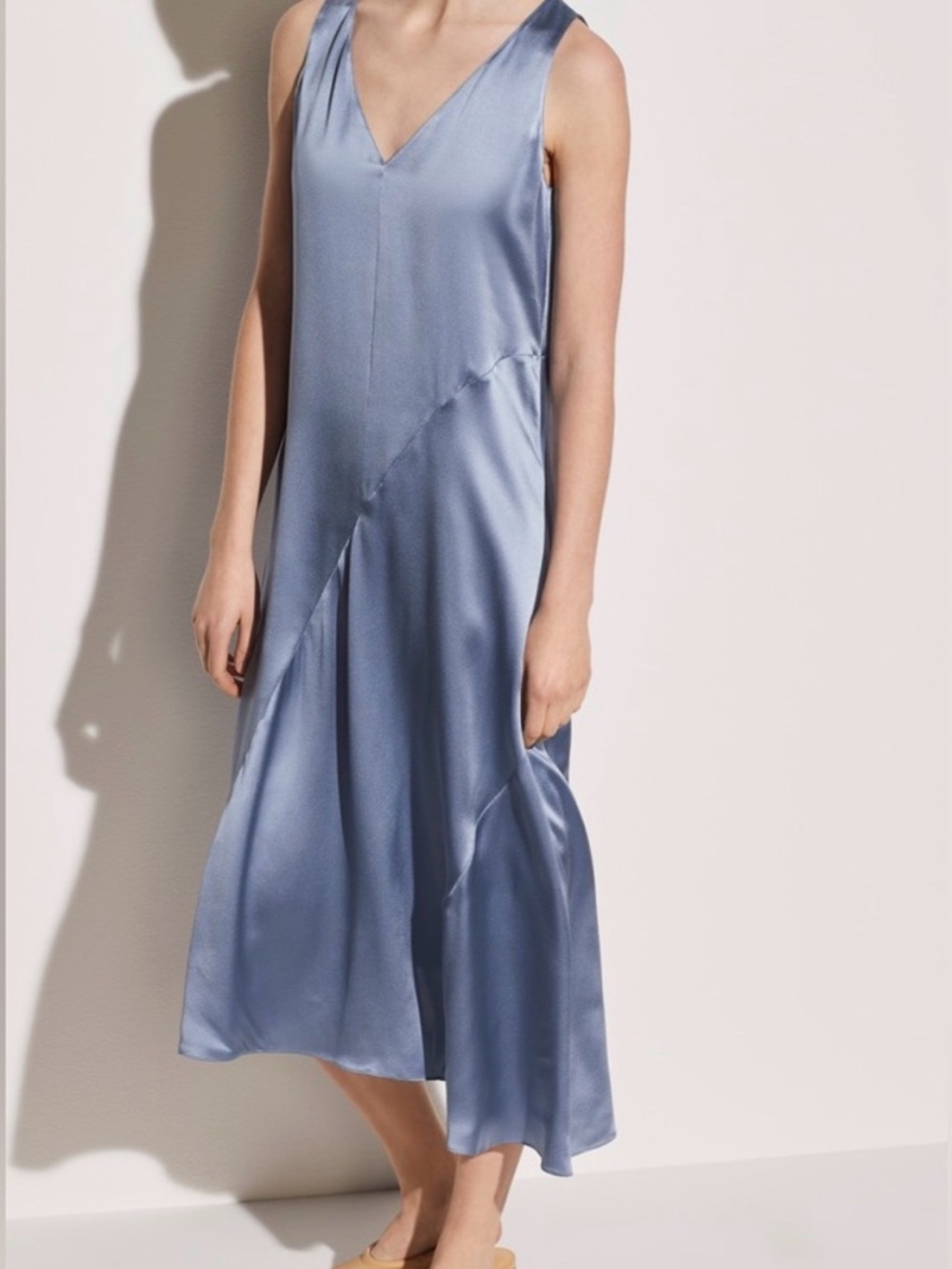 Vince 100% Silk Slip Dress Blue Midi Size S